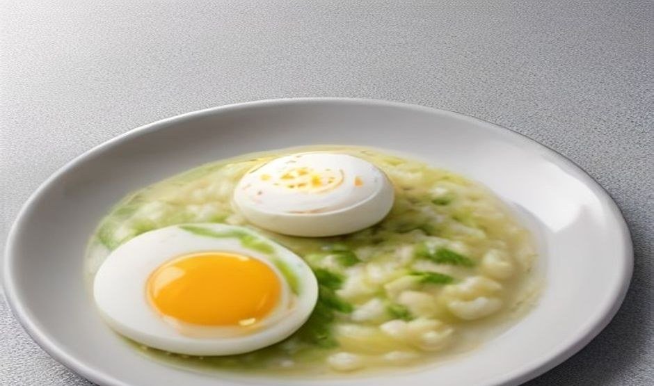 A palm-sized portion of protein with a boiled egg on a light plate