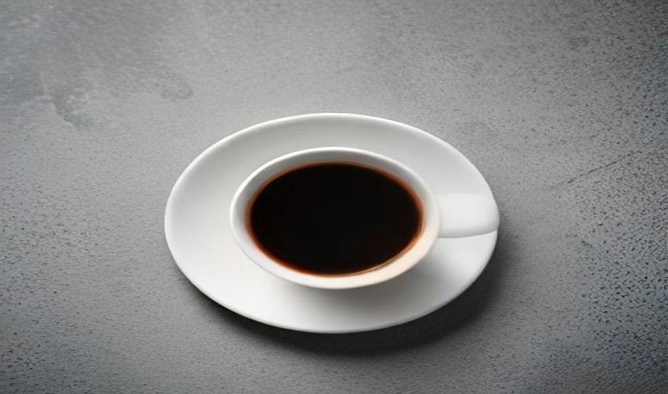 A white cup of black coffee on a saucer